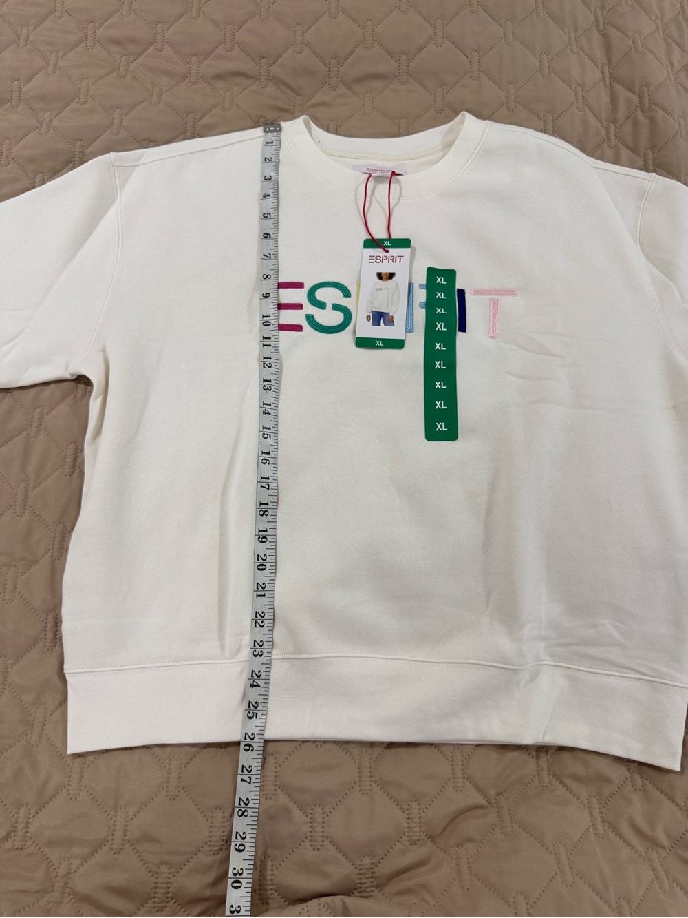 Esprit Cream Crewneck Sweatshirt with Multicolor Embroidered Logo - Picture 6 of 6